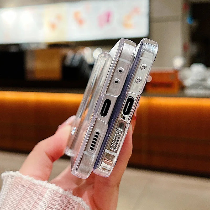 Funda de teléfono transparente con diseño de flor de amor para Samsung Galaxy Z Flip7 FE Flip 7 6 5 4 3 5G Flip5 Flip6, funda dura para PC a prueba de golpes
