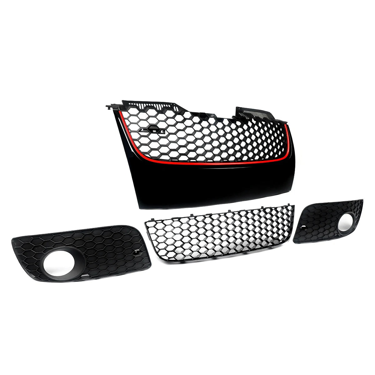 Parachoques delantero superior e inferior, rejilla de malla, moldura roja para 06-09 VW Jetta GTI GLI /MK5