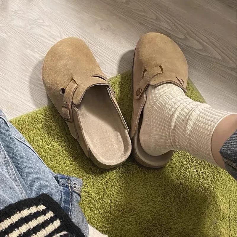Zapatillas planas de gamuza sintética marrón estilo Birken Retro de verano, zapatillas de plataforma con punta redonda a la moda, chanclas de corcho de suela blanda para mujer al aire libre