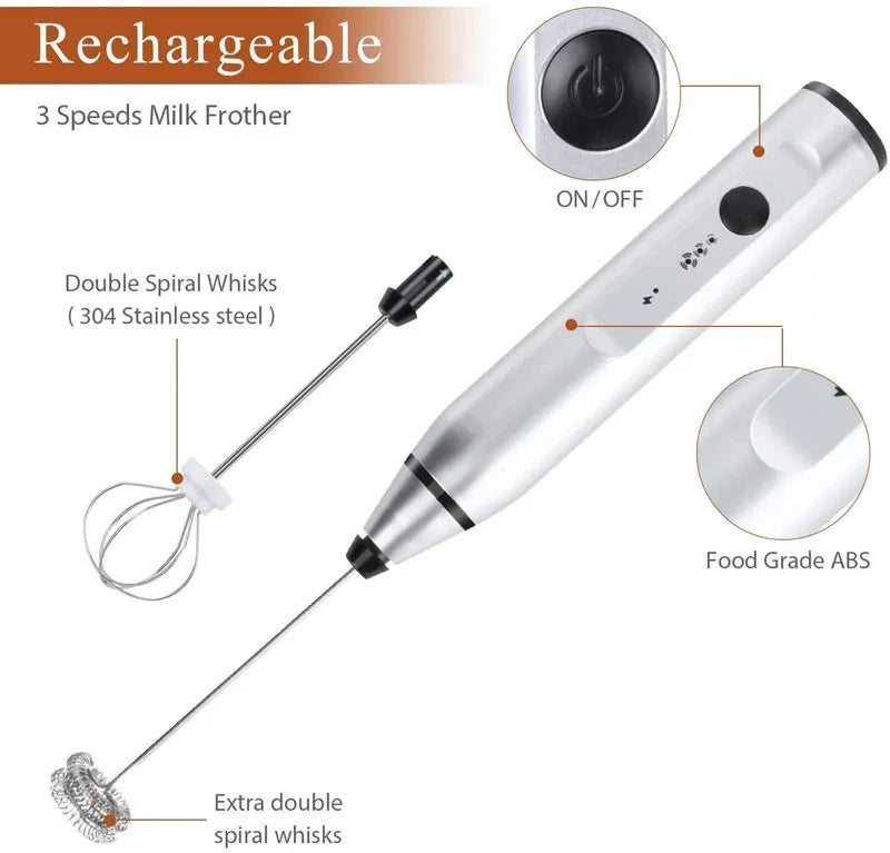 Espumador de leche eléctrico portátil, licuadora de mano, Mini cafetera USB, batidora, crema de capuchino, batidor de huevos, licuadora de alimentos