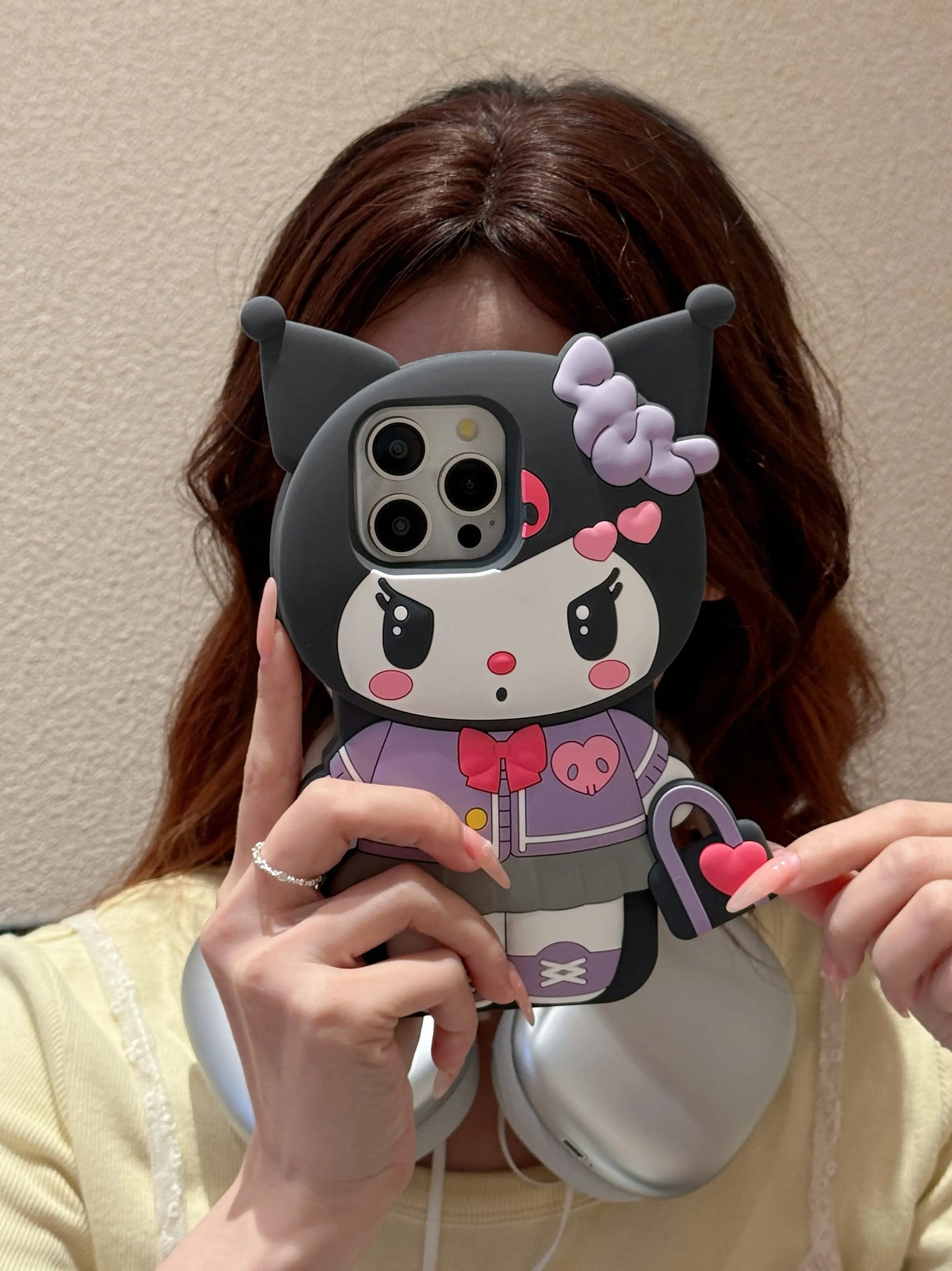 Funda de teléfono Kuromi con dibujos animados en 3D para iPhone 17 Pro17 16 15 14 13 12 11 Pro Max 16 Plus, fundas de teléfono de silicona suave a prueba de golpes