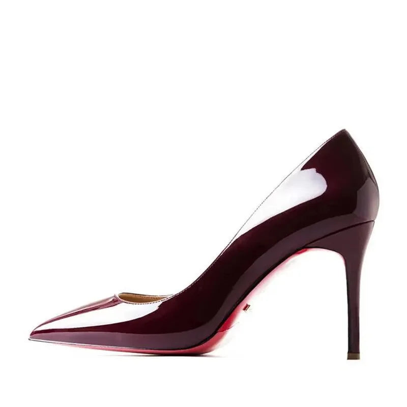 Zapatos de Tacón Alto para Fiesta de Boda, Tallas Grandes 35-44, Zapatos Rojos Nude Sexys con Suela de Goma, Punta Puntiaguda, Zapatos de Tacón Bajo para Mujer