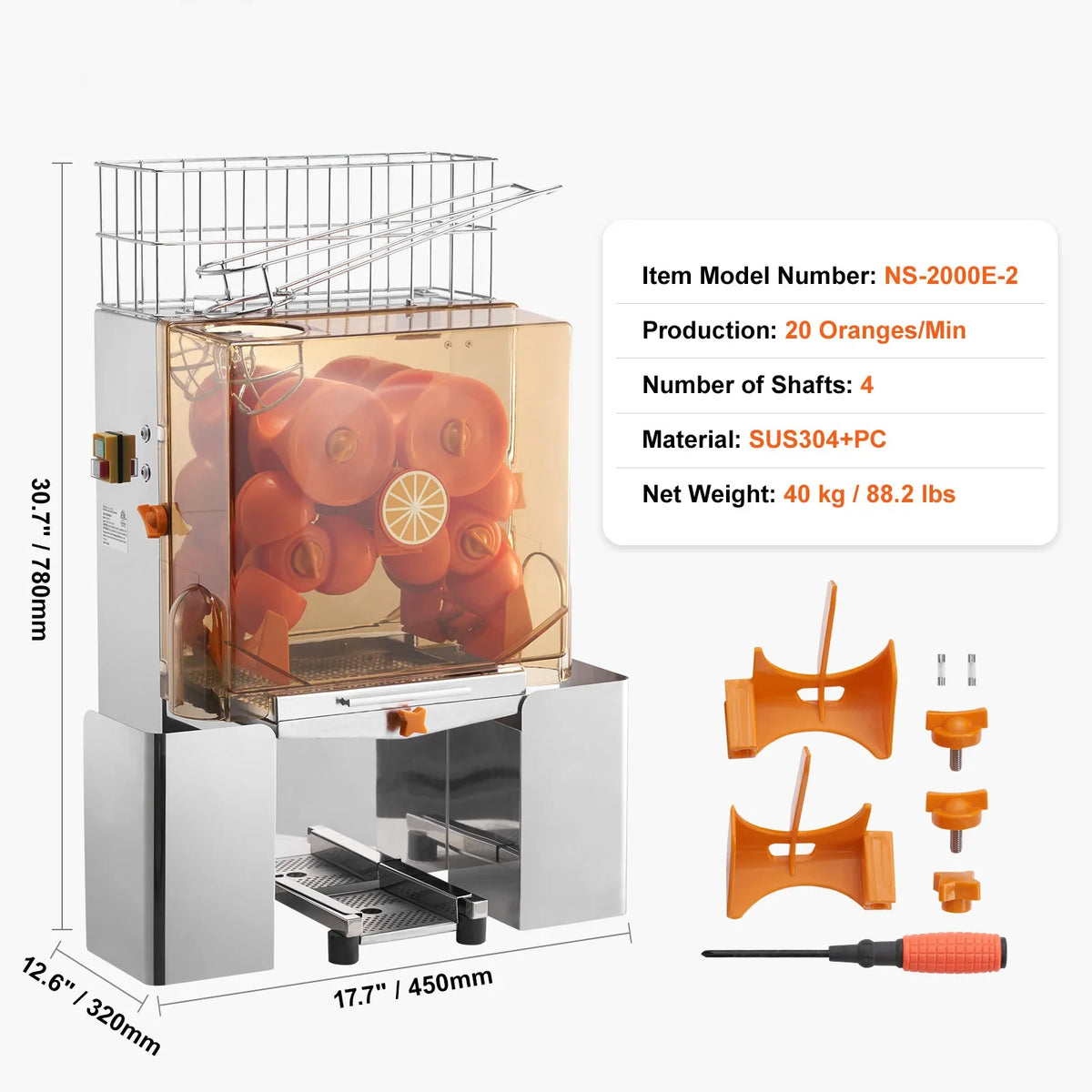 Exprimidor de Naranjas Comercial Automático de Acero Inoxidable con Caja de Filtro Extraíble ﻿