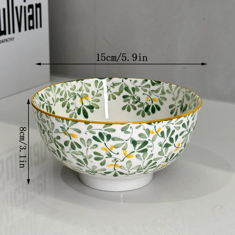 Cuenco de cerámica de gran capacidad de 6 pulgadas con patrón de flores para las cuatro estaciones, para fideos, sopa, ensalada, Pasta, apto para microondas/lavavajillas