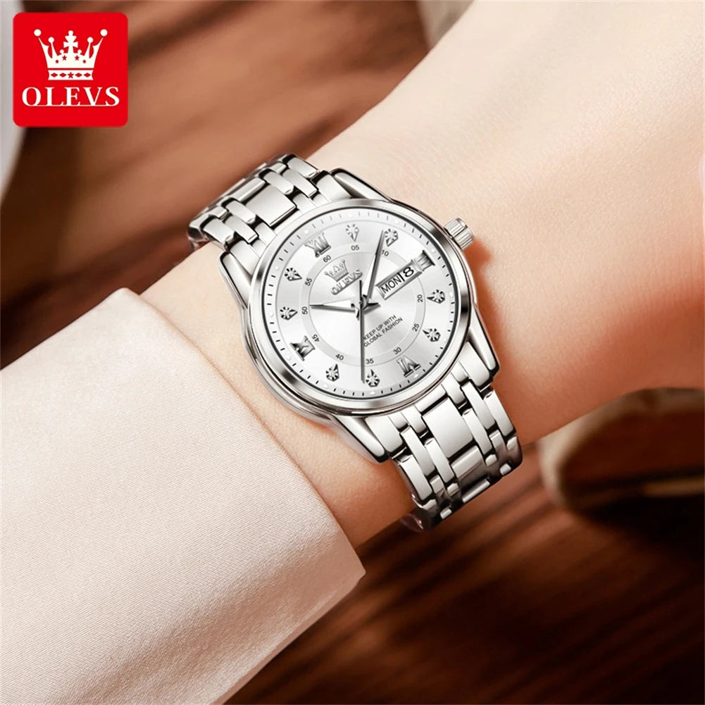 Relojes OLEVS para mujer, reloj de pulsera luminoso resistente al agua de acero inoxidable Original dorado a la moda, reloj clásico elegante para mujer con fecha