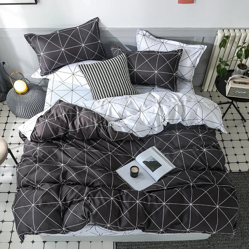 Funda de edredón Reversible, juego de cama de 3 piezas, funda de edredón geométrica en blanco y negro con 2 fundas de almohada, Queen y King