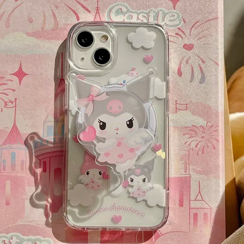 Sanrio Hello Kitty Melody Kuromi soporte magnético Magsafe funda de teléfono con carga inalámbrica para iPhone 16 15 14 13 12 11 Pro Max