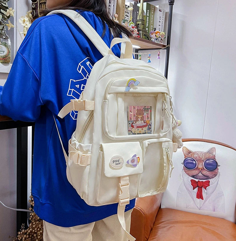Mochilas bonitas para mujer, mochila escolar de nailon con múltiples bolsillos impermeable para estudiantes y niñas, mochila Kawaii para ordenador portátil, Mochilas