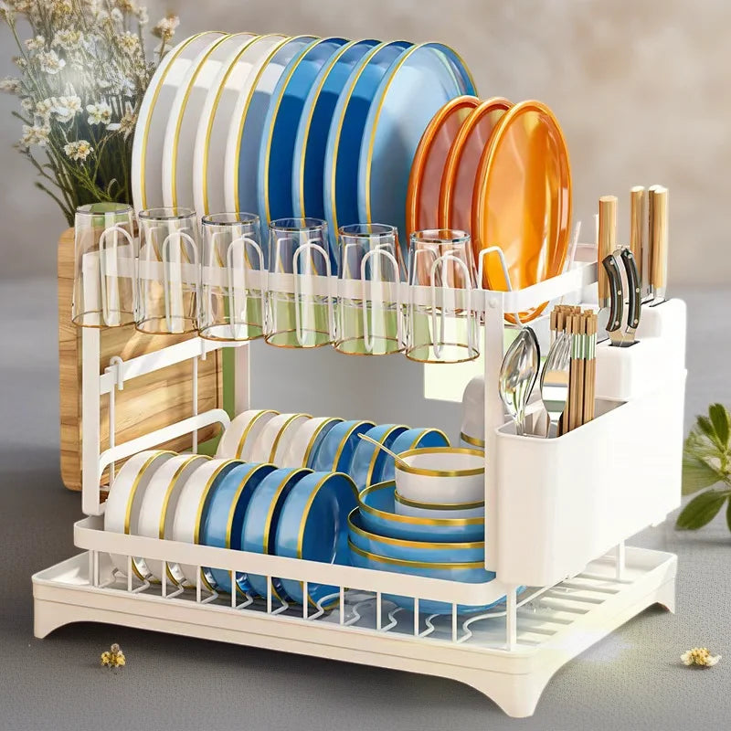 Estante para cuencos de cocina, escurridor de doble capa, 1 unidad, escurridor de vajilla, soporte para palillos, tazas y tablas de cortar, estante de almacenamiento para cocina.
