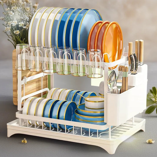 Estante para cuencos de cocina, escurridor de doble capa, 1 unidad, escurridor de vajilla, soporte para palillos, tazas y tablas de cortar, estante de almacenamiento para cocina.