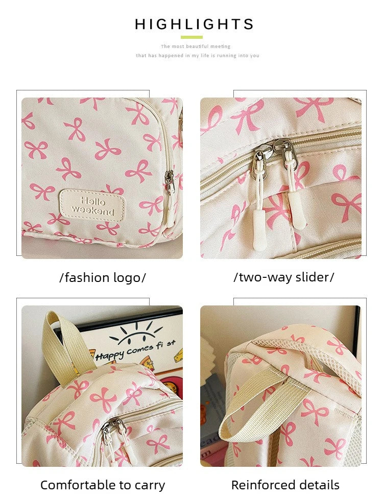 Juego de 3 Bolsas Escolares con Lazo, Mochila de Gran Capacidad, Mochila Casual de Viaje, Mochila Versátil, Bolsa Cruzada, Bolsas para Niñas
