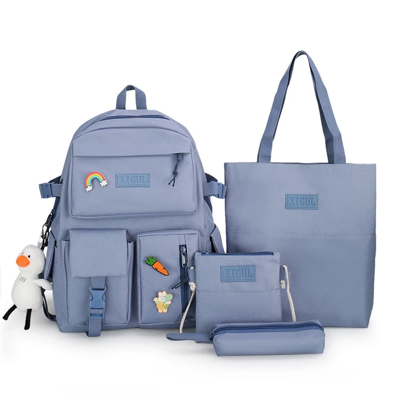 Mochila escolar Kawaii para niños y niñas, conjunto de 4 piezas, mochilas escolares para adolescentes y niñas