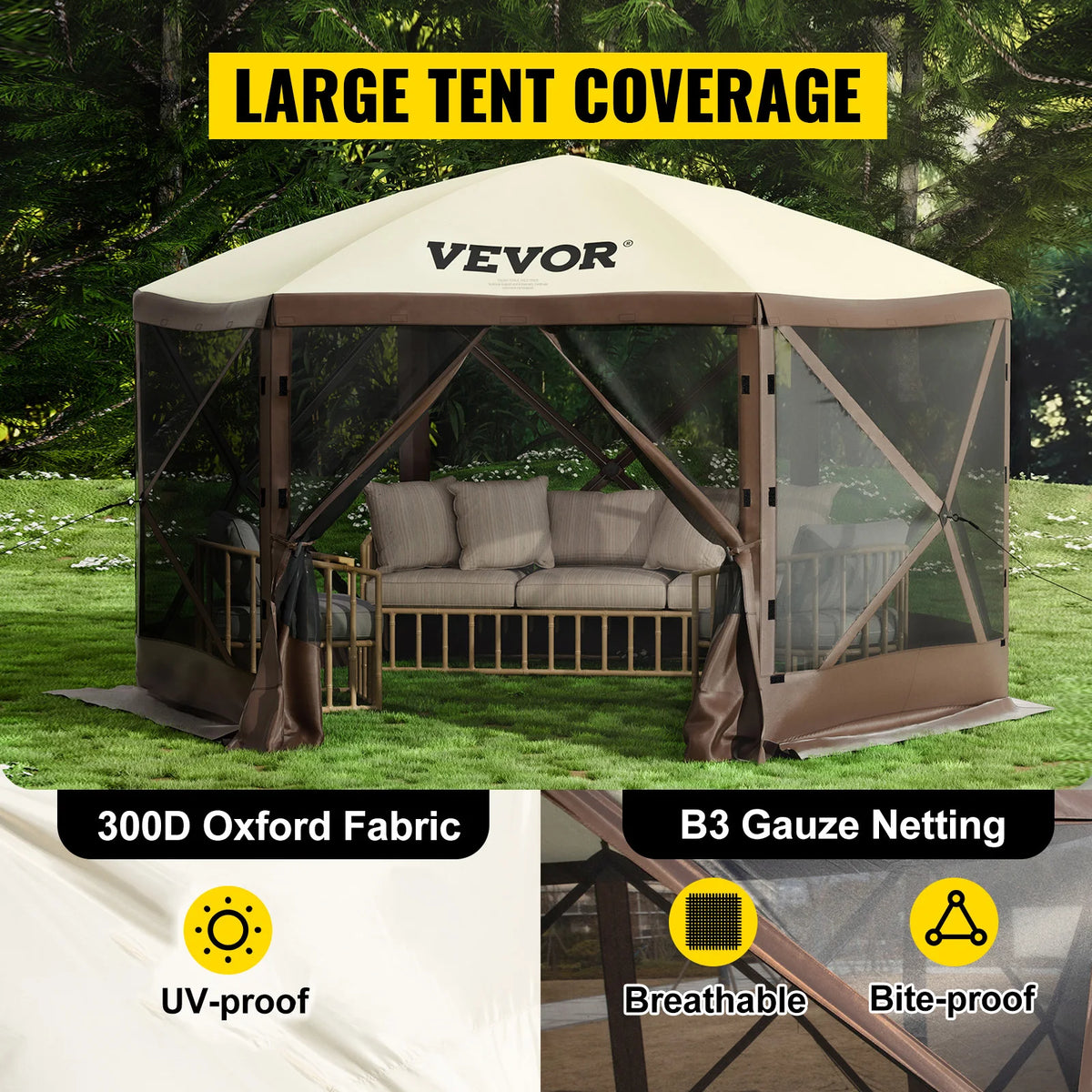 SucceBuy Gazebo emergente para acampar, refugio con dosel para acampar, 6 caras, 12' x 12' / 10' x 10', tiendas y toldos para acampar y hacer senderismo