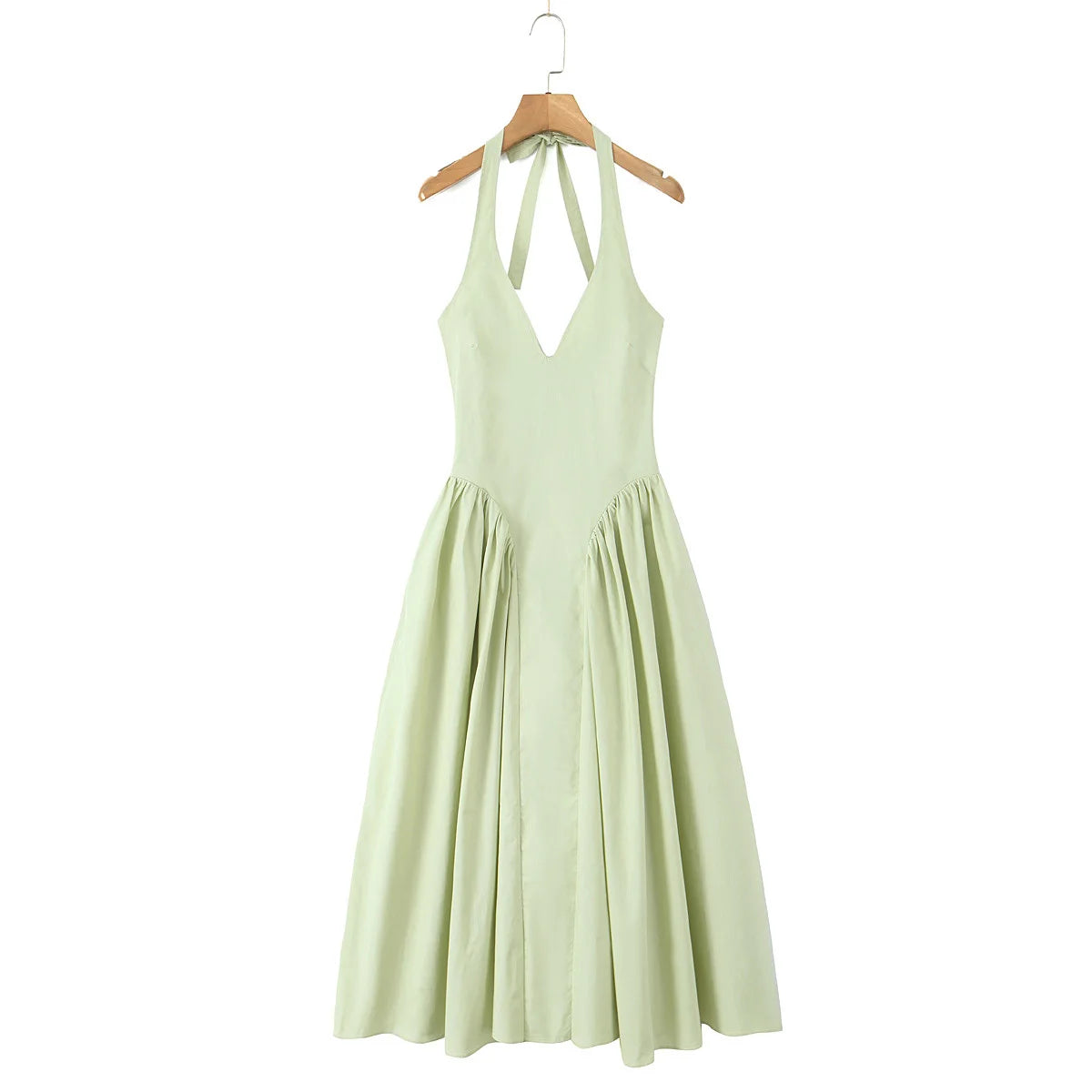 YENKYE-vestido Sexy con espalda descubierta para mujer, vestido verde elegante con cuello Halter, cintura baja, corte en A, Midi, vestidos de fiesta de noche de verano, bata de algodón
