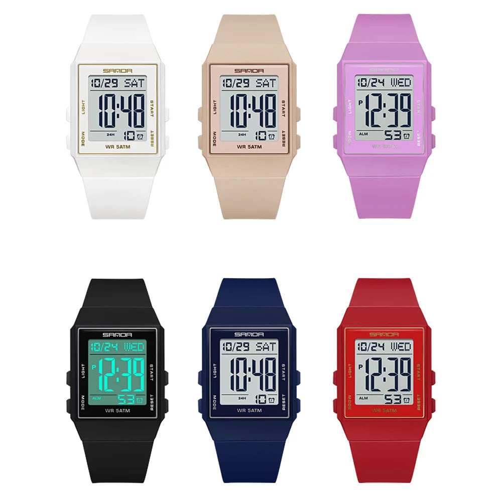Relojes de Moda SANDA para Mujer, Reloj Deportivo con Correa de Silicona, Resistente al Agua 3ATM, Pantalla LED Digital, Regalo para Mujer