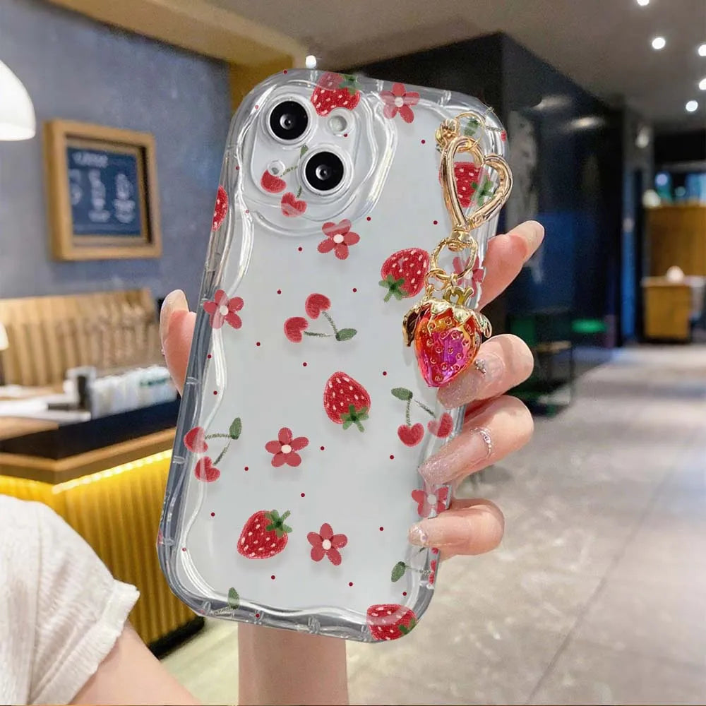Funda con colgante de flor de fresa para Realme 15 13 14 Pro Plus 12 12X C71 C67 8i 8 C15 C12 C25 C25S C11 11 5G 7 6 5 Pro