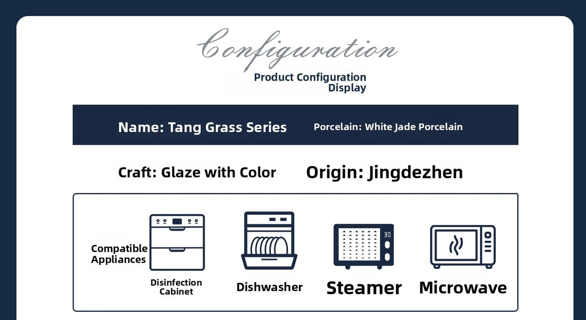 Juego de vajilla de porcelana blanca de Jingdezhen con diseño de hierba Tang azul y blanca, plato llano para uso doméstico, t...