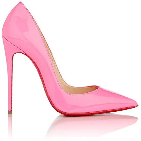 Zapatos de tacón alto sexis con punta estrecha de charol para mujer, tacones de aguja de talla grande, zapatos de tacón coloridos poco profundos y elegantes, zapatos de fiesta de diseñador de lujo