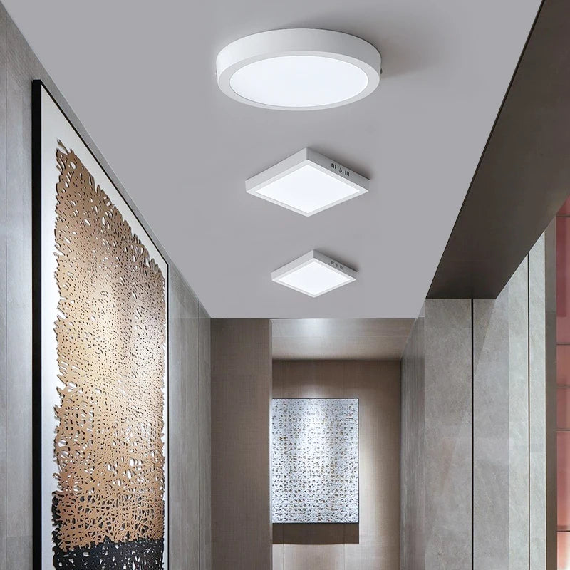 Lámpara de techo Led 110-265V Panel ultrafino luz Led para sala de estar dormitorio iluminación interior 20W 30W luces de techo redondas cuadradas