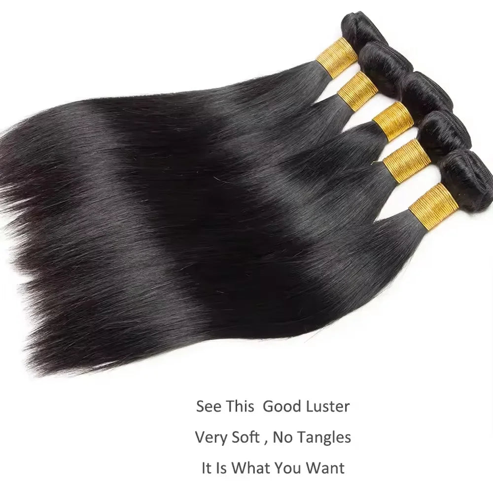 Extensiones de Cabello Humano Liso Natural Brasileño de 12-42 Pulgadas, Paquetes de Cabello Humano Remy de Color Natural