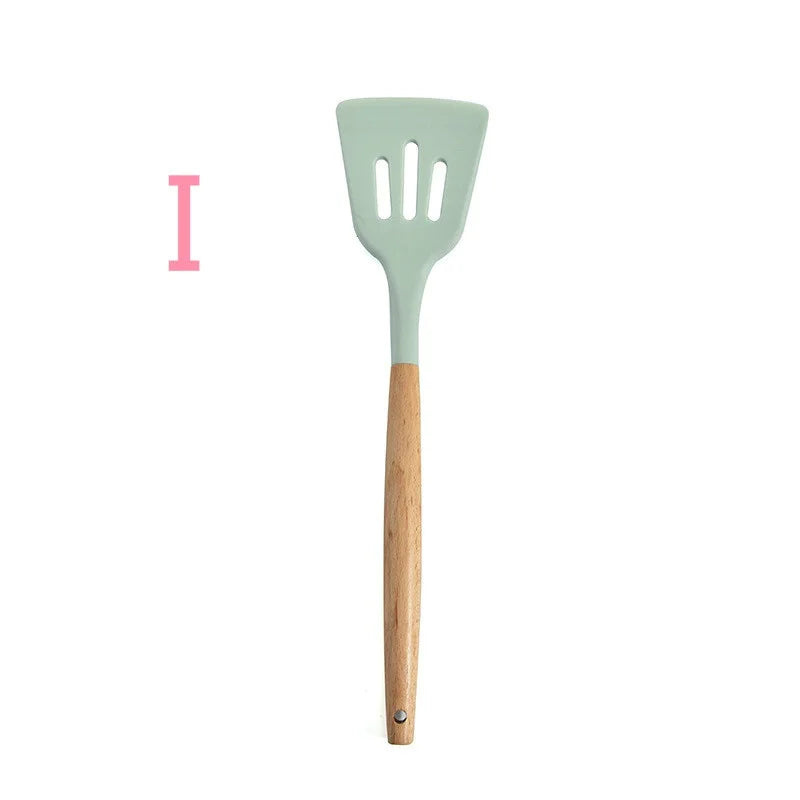 Nuevo Juego de Utensilios de Cocina de Silicona con Mango de Madera 2026, 12 Piezas, Espátula y Cuchara Antiadherentes, Accesorios para Cocinar en el Hogar