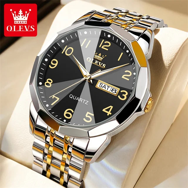 OLEVS 9970 reloj de lujo para parejas, reloj de pulsera con calendario resistente al agua de acero inoxidable para hombres y mujeres, reloj para amantes del espejo con rombos y esfera Digital