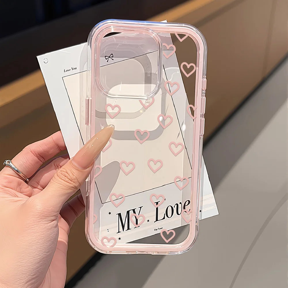 Funda de teléfono Love Heart para iPhone 17 funda iPhone 13 16 15 11 12 14 Pro Max 17 Air silicona 2 en 1 funda transparente suave a prueba de golpes