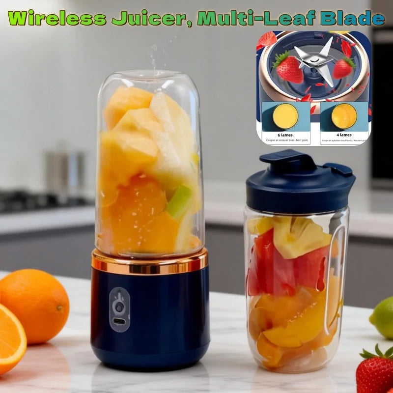 Licuadora Portátil de Doble Vaso, Exprimidor USB, Mezclador de Frutas para Smoothies, Batidos y Jugos, Procesador de Alimentos Compacto, Exprimidor de Naranjas