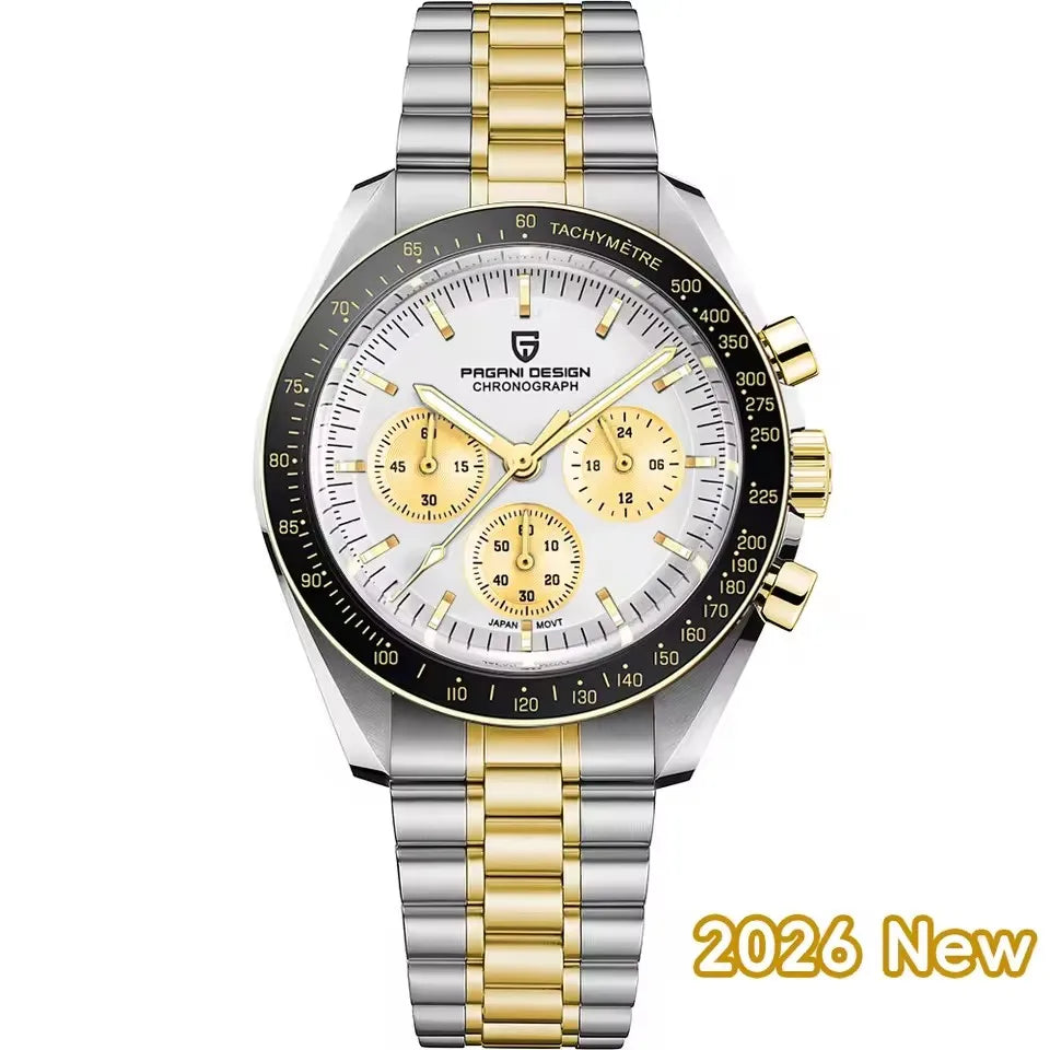 Relojes PAGANI DESIGN Moon para hombre, reloj de cuarzo de lujo dorado, cronógrafo deportivo, zafiro AR, resistente al agua, luminoso, regalo para hombre