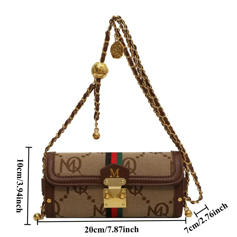 Bolso cilíndrico retro con correa de cadena, bolso de mujer, bolso versátil de hombro y bandolera, bolso mensajero