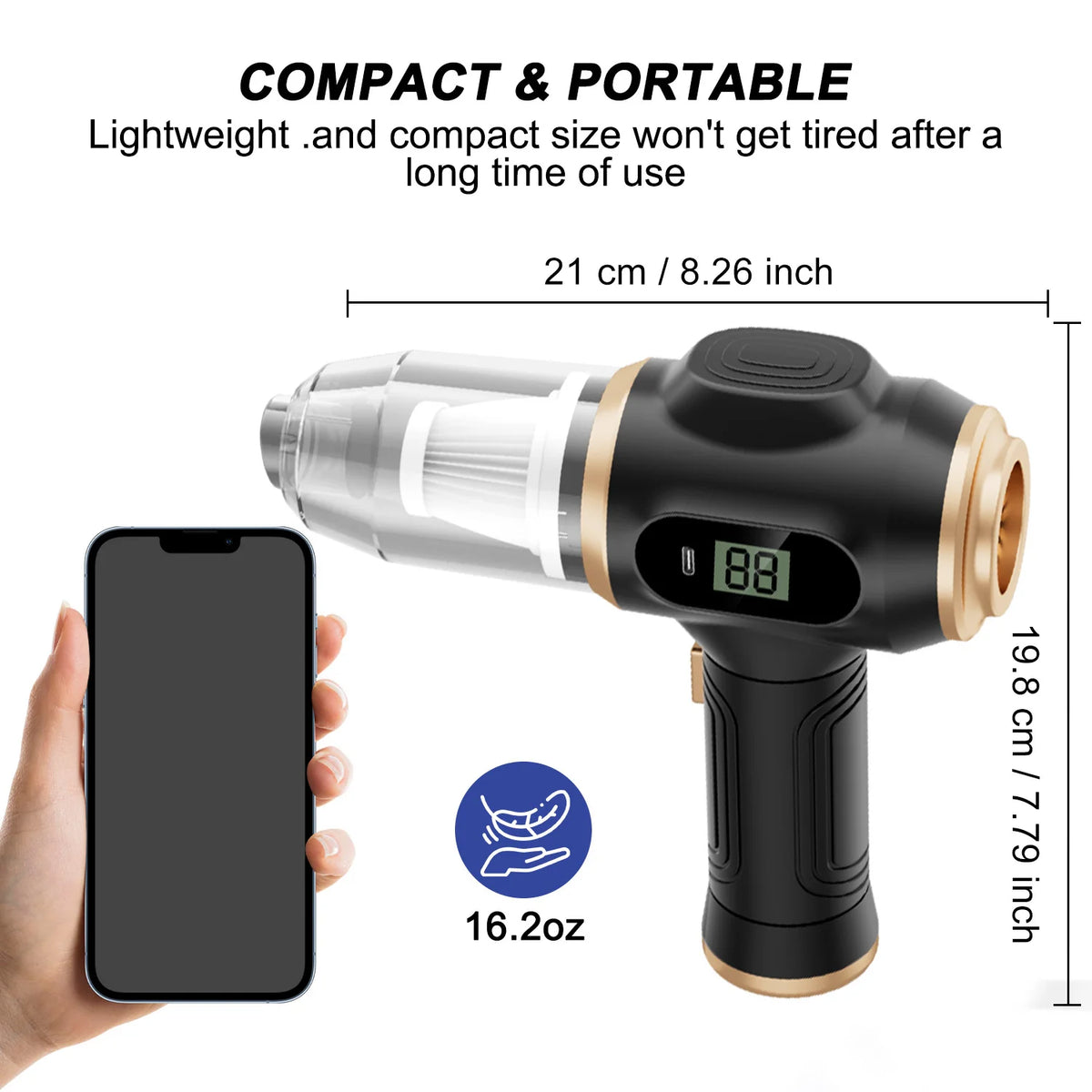 Potente plumero y aspiradora 2 en 1, limpiador inalámbrico de mano con pantalla digital para electrónica, coche, hogar y oficina