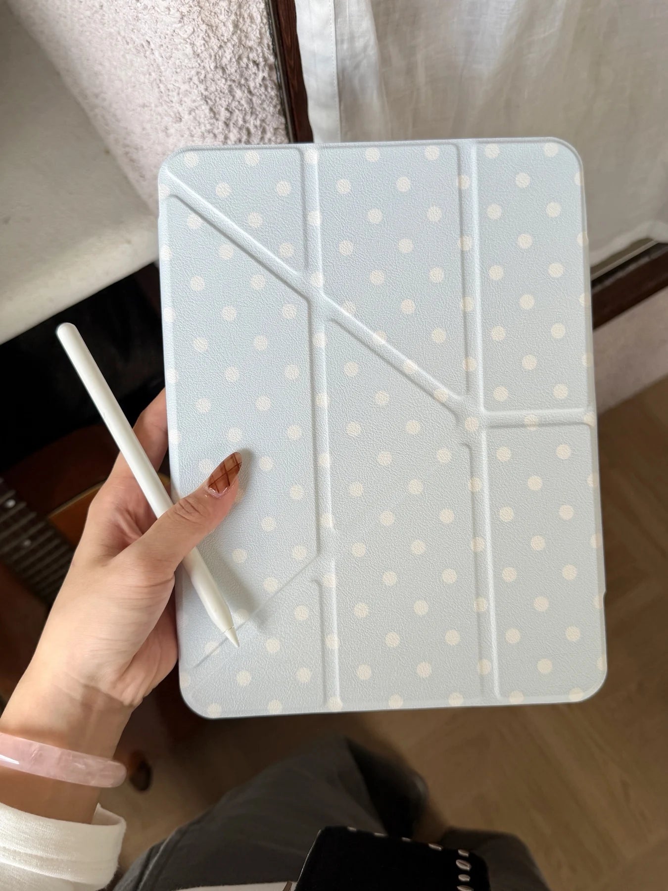Funda para iPad plegable en Y con lunares y cierre a presión (6 colores) para iPad10/11th Air 11 4/5 10,9 Pro 11 12,9 iPad 10,2 7/8/9th Gen