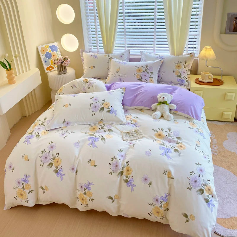 Funda nórdica 100% de algodón, 1 pieza, estampado de flores con cremallera, funda de edredón, manta tamaño King, sin funda de almohada