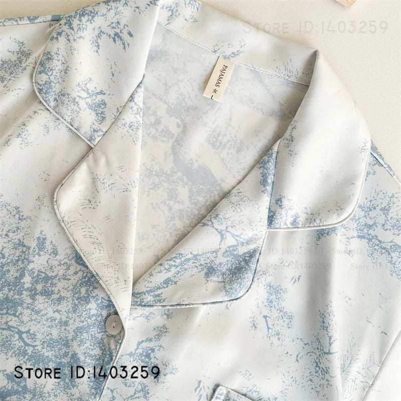 Nuevos Pijamas de satén sedoso para mujer, conjunto de 2 uds de Pijamas, ropa de dormir para primavera y otoño, ropa de salón, ropa de casa informal holgada para mujer, lencería