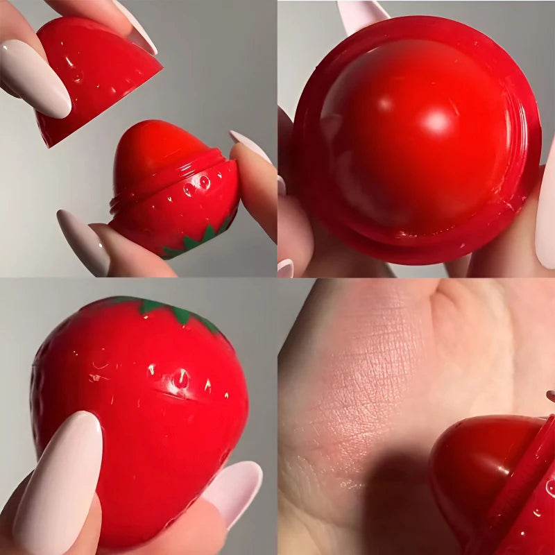 Bálsamo Labial de Fresa, 1/4 Piezas, Hidratante de Larga Duración, Repara y Humecta, Lápiz Labial Rojo con Diseño de Frutas, Cuidado Labial para Labios Secos, Cosméticos