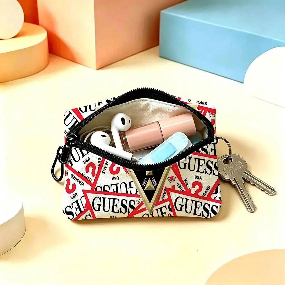 Monedero con cremallera de tela Oxford blanca con logotipo de G-Guess-s, bolsa ligera para colgar llaves, tarjetero para uso diario