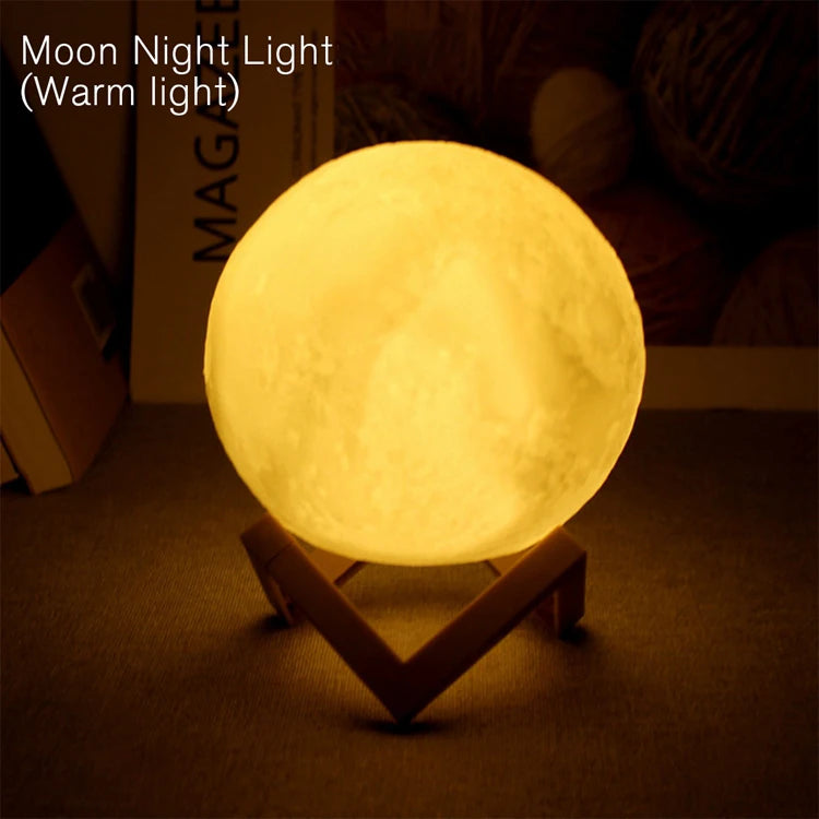 Lámpara de Luna luz LED nocturna alimentada por batería con soporte lámpara estrellada para decoración de dormitorio luces nocturnas regalo para niños lámpara de Luna