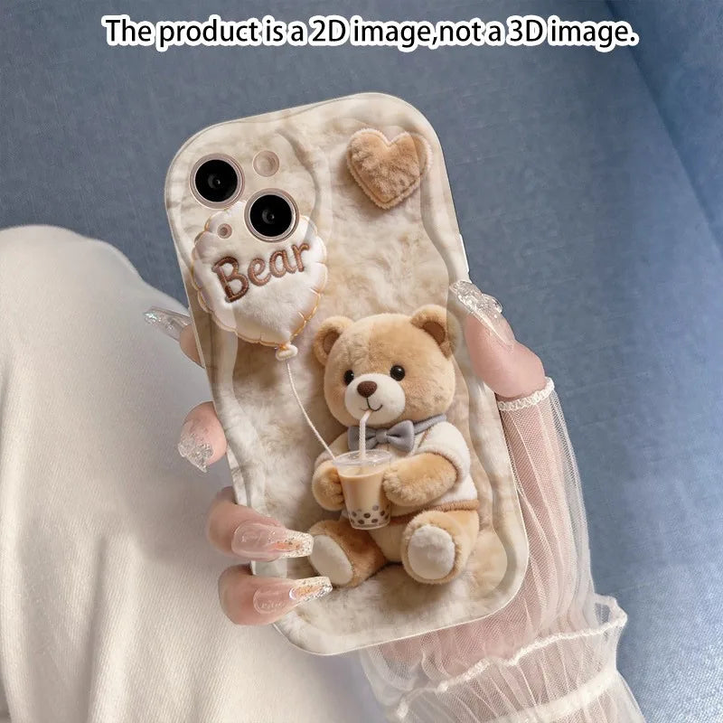 Funda para Teléfono con Imagen 2D para iPhone 17 16 15 14 13 12 11 Pro Max 16 Plus 16E 17E con Diseño de Oso Adorable, Impresión 2D, No Patrón 3D