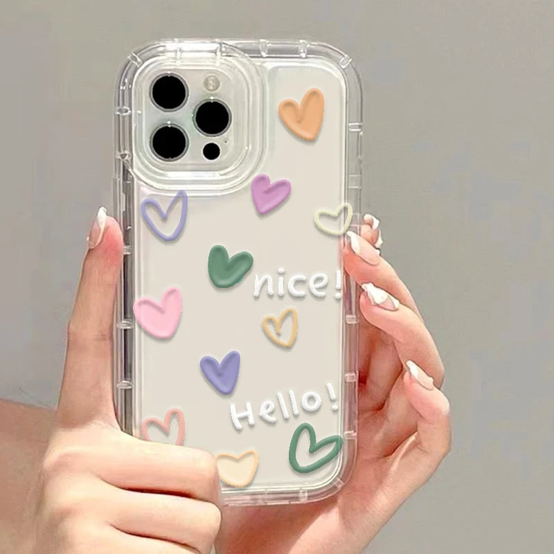 Fundas de teléfono transparentes para iPhone 13, Funda para iPhone 17 Air 16e 15 16 12 11 14 13 Pro Max, Funda de silicona suave con corazón de amor a prueba de golpes