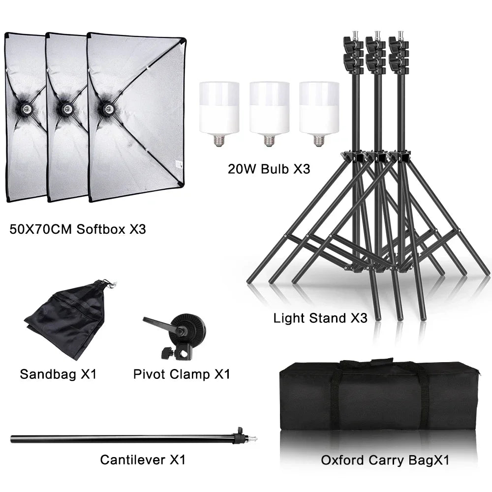 Kit de iluminación Softbox de 20w/30w/40w, Kit de iluminación de fotografía continua, bombilla E27, equipo de luces de estudio fotográfico para sesión de fotos
