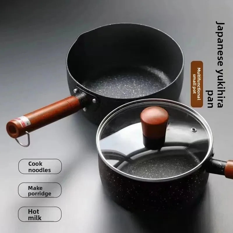 Cacerola antiadherente de 14cm/16cm con mango de madera y boquilla para verter, ideal para salsas y leche, nueva para cocina doméstica.