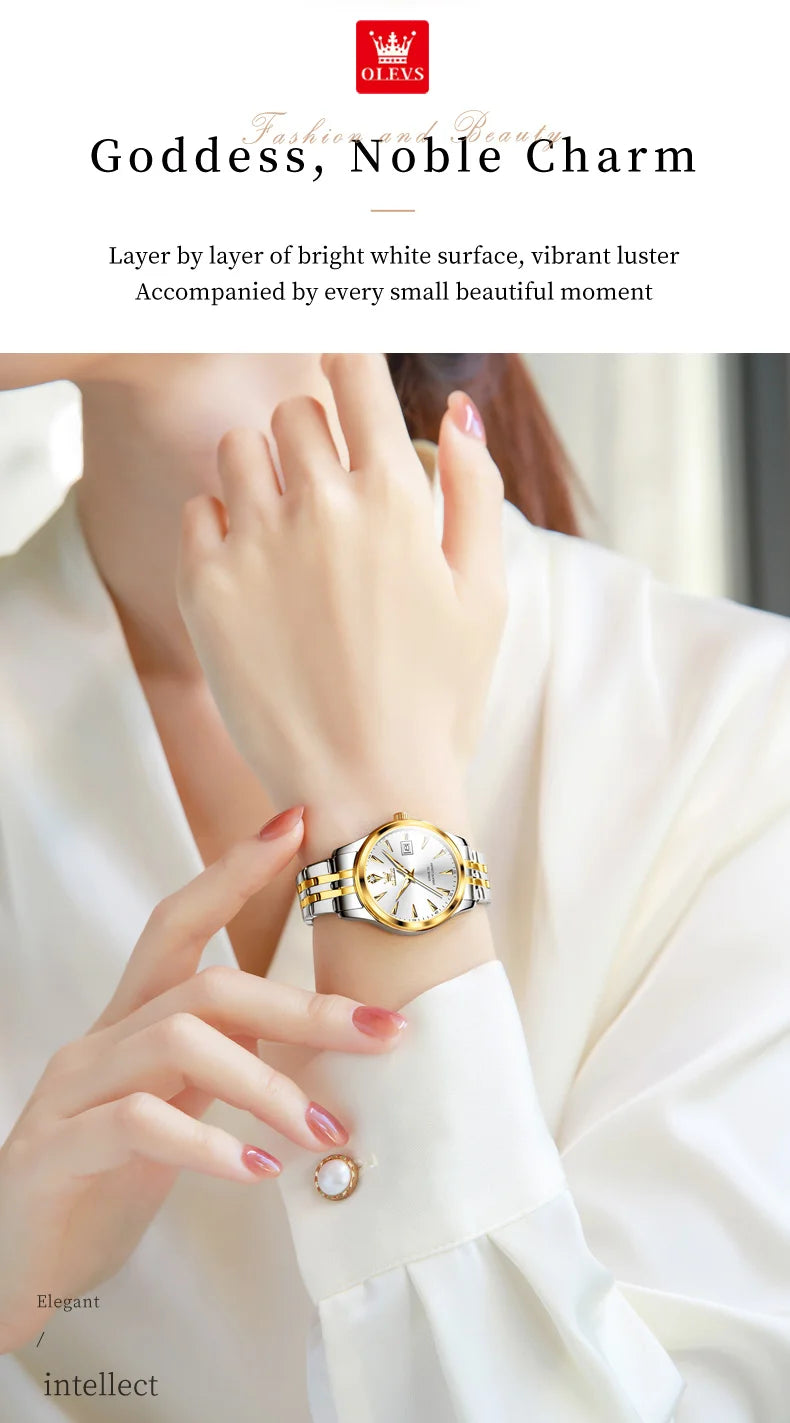 OLEVS-Reloj de cuarzo para mujer, cronógrafo sencillo, elegante y Original, resistente al agua, luminoso, con fecha, caja de regalo roja