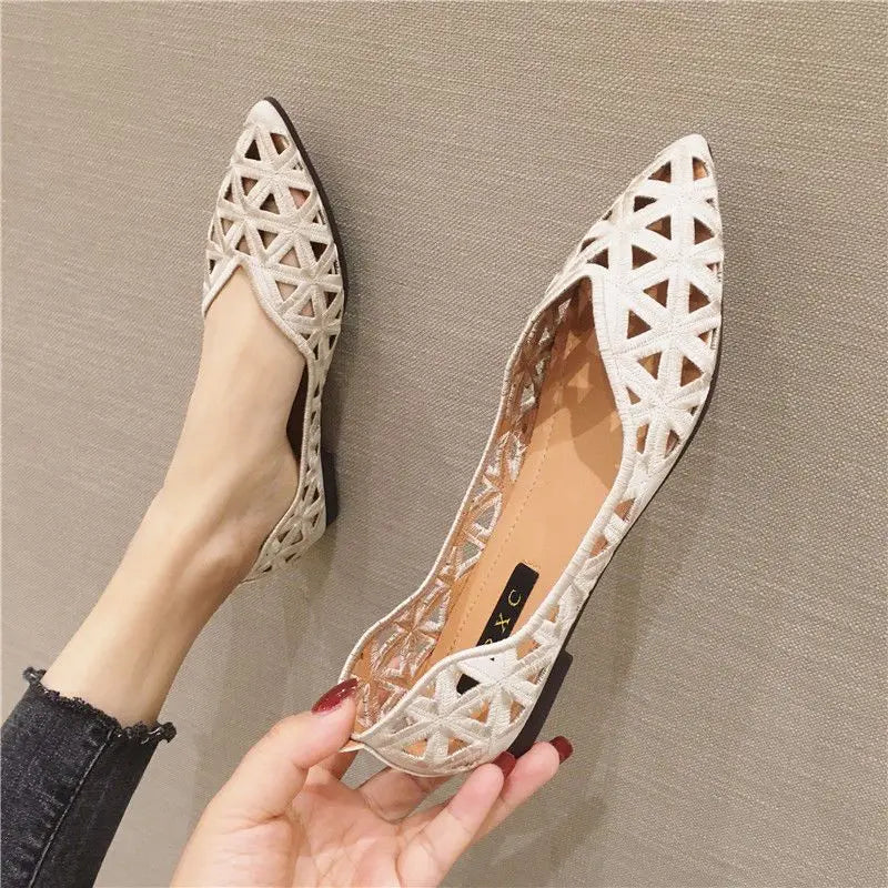 Zapatos planos de mujer 2026 de verano con punta hueca, estilo Joker, para ocio y uso diario, elegantes, transpirables, con orificios