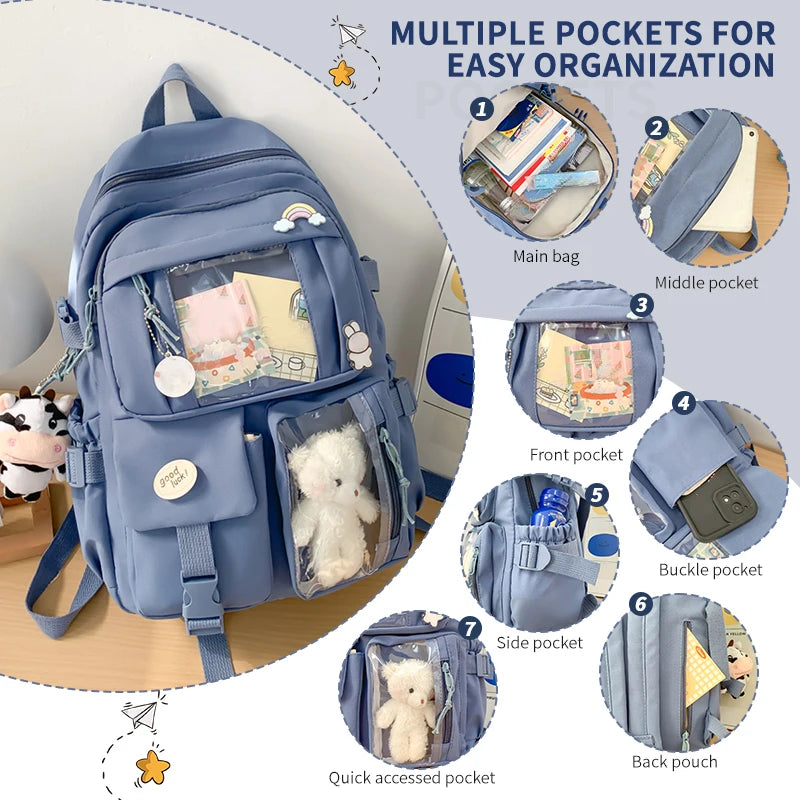 Nueva Mochila de Nailon Linda y Práctica para Niñas, Estudiantes y Mujeres, Mochila Escolar con Múltiples Bolsillos