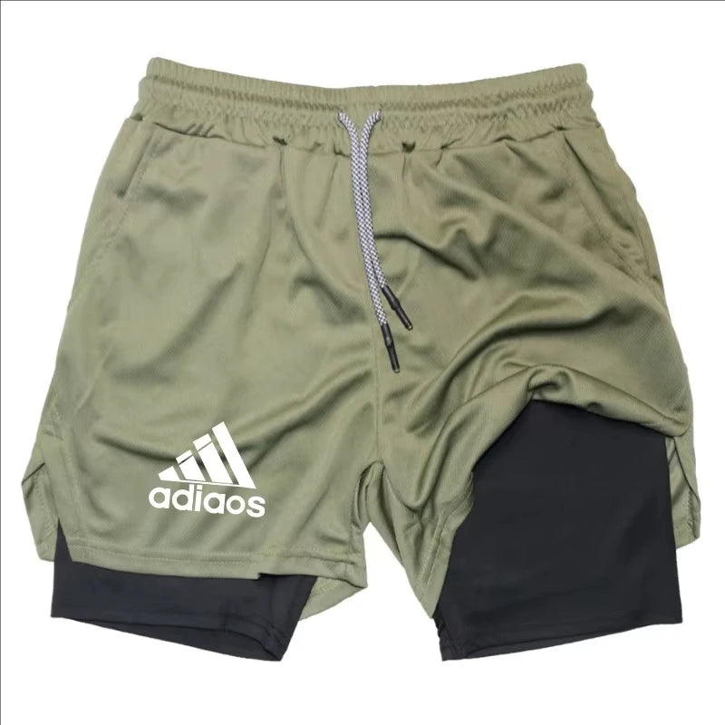 Pantalones cortos de compresión para hombre, pantalones cortos deportivos de entrenamiento para correr, pantalones cortos de secado rápido para gimnasio de verano en uno