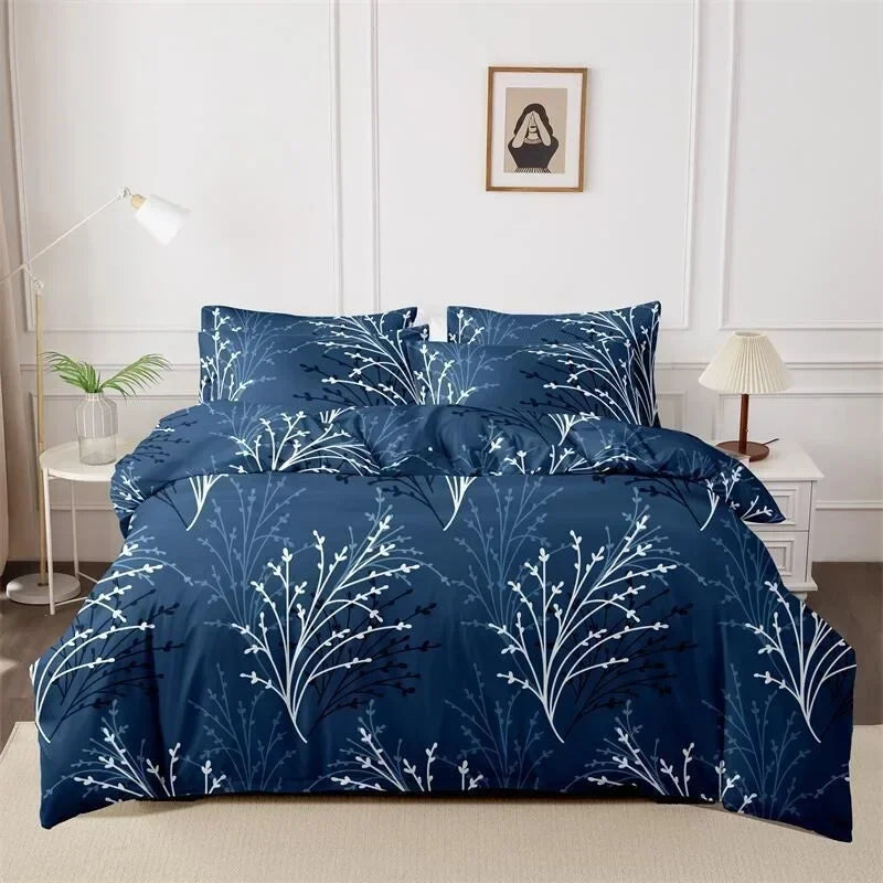 Funda nórdica cepillada estampada, funda de almohada, juego de tres piezas, funda de cama de tela respetuosa con la piel de alta calidad (sin sábana), 3 uds.