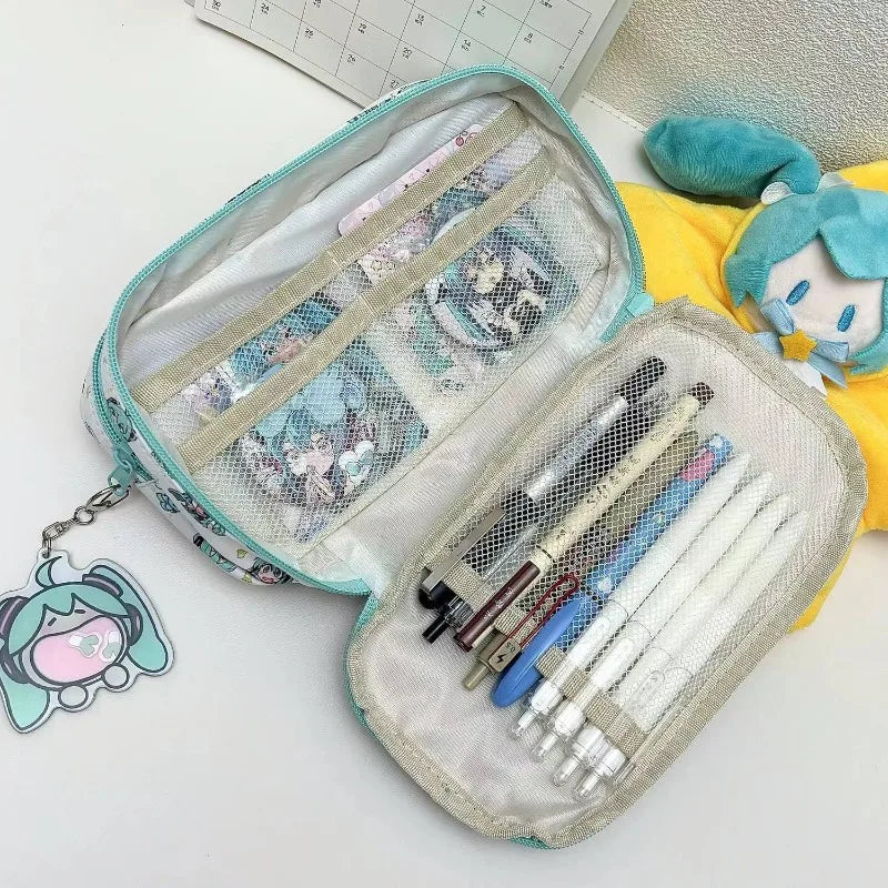 Estuche de Lápices con Diseño de Dibujos Animados para Estudiantes, Estuche de Almacenamiento de Papelería Kawaii, Bolsa de Lápices de Anime Hatsune Miku, Accesorios Escolares, Regalos
