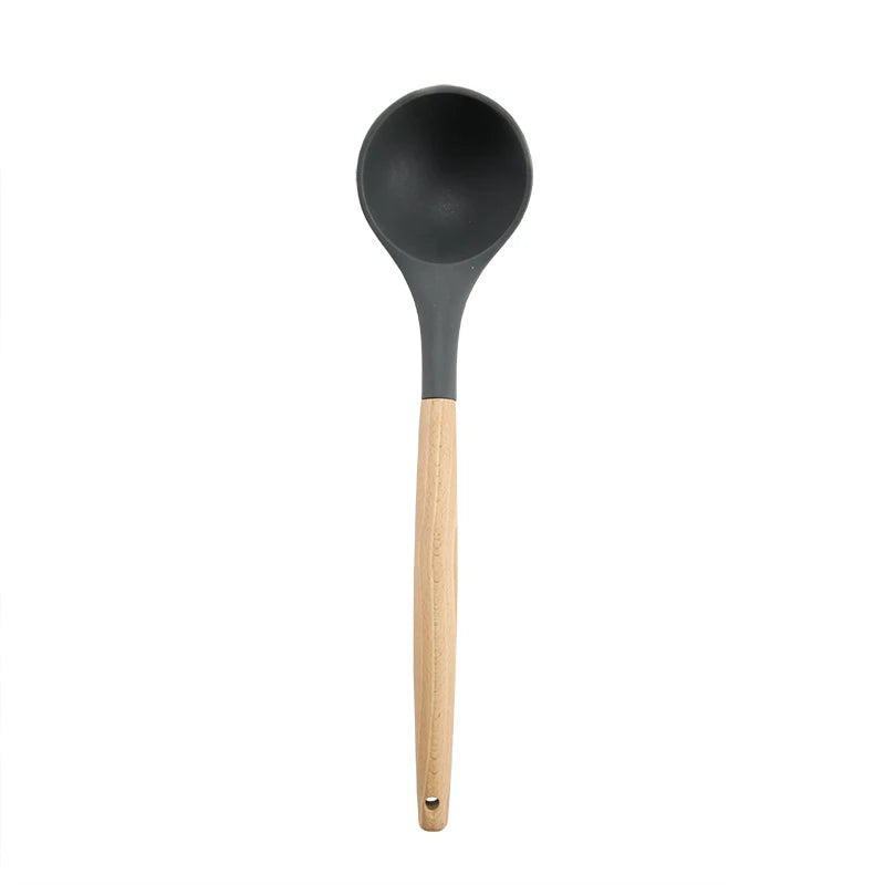 Juego de utensilios de cocina de silicona resistentes a altas temperaturas, pala con mango de madera, cuchara con fugas, herramienta, utensilio de cocina, accesorios para hornear
