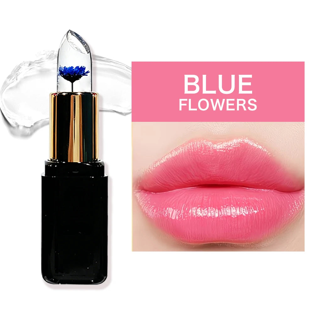 HISYI Crystal Crystal Color Changing Petal Lipstick, bálsamo labial en gel, maquillaje labial brillante hidratante de larga duración que no se pega a la taza para mujeres