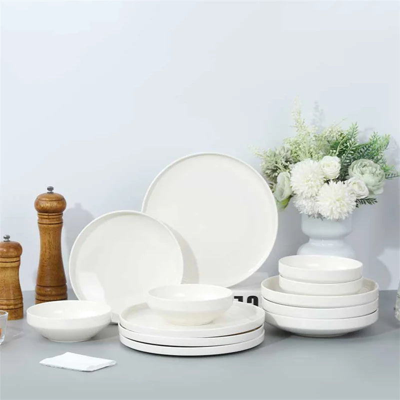 SOLECASA, juegos de vajilla de porcelana de 3/12 piezas, cuencos y platos blancos, plato resistente a los arañazos, cuenco de cerámica, plato de cena de espagueti
